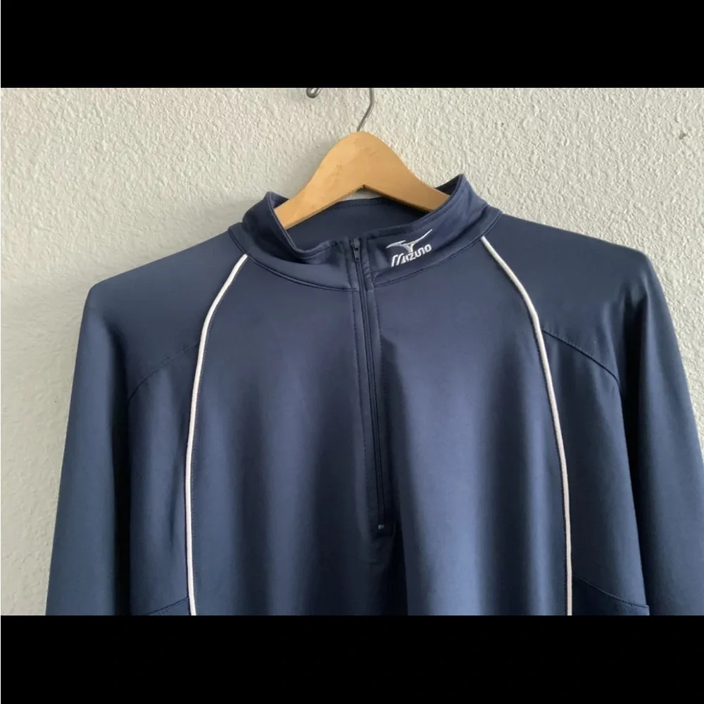 MIZUNO Men's (Size Large) Blue Long Sleeve Athletic 1/4 Zip‎ Shirt Golf Baseball